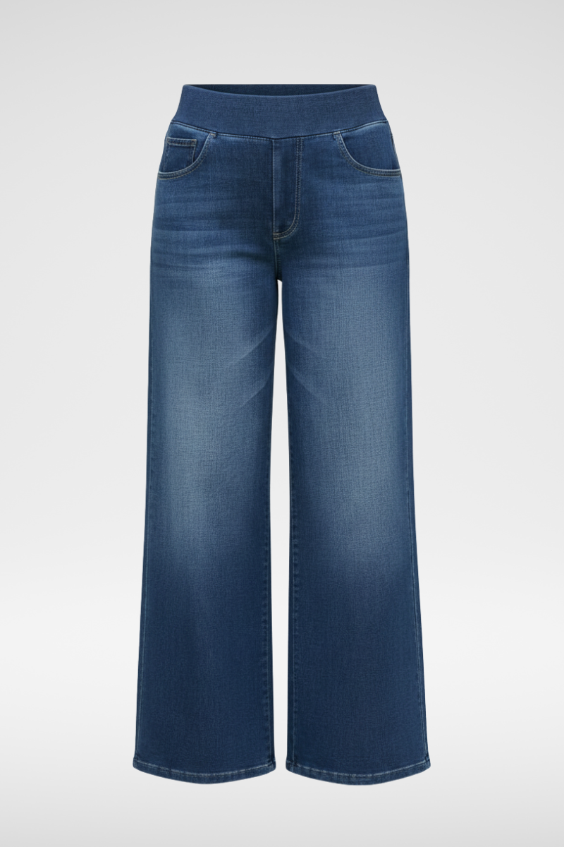 ElsaShape Hoge Taille Jeans met Zakken – Rechte Pijpen, Wijde Pasvorm, Gewassen Casual Look