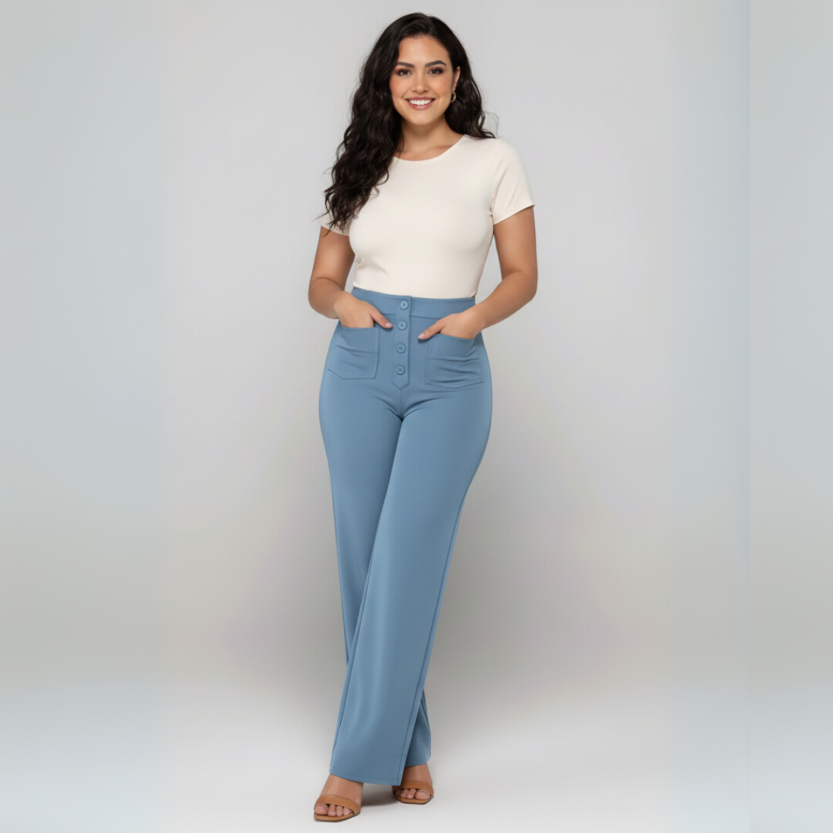ElsaShape Hoge Taille Rechte Broek met Zakken – Rekbaar en Comfortabele Pasvorm