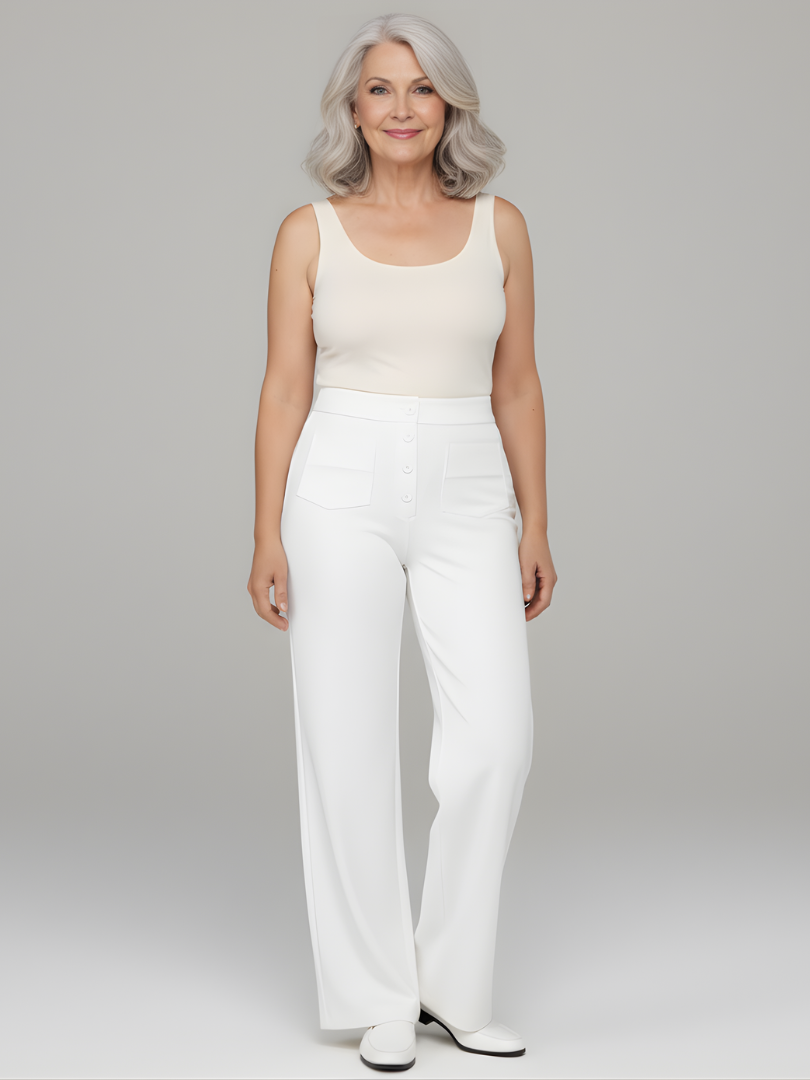 ElsaShape Hoge Taille Rechte Broek met Zakken – Rekbaar en Comfortabele Pasvorm