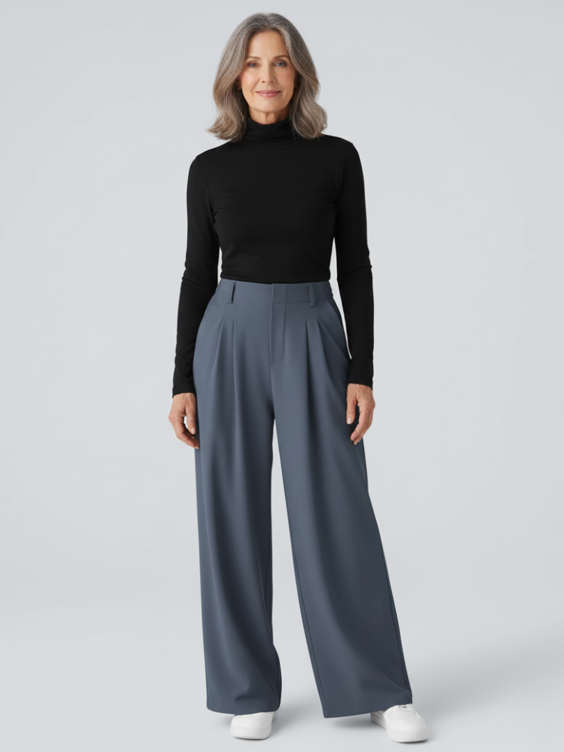 Elsashape Hoge Taille Wijde Broek met Zakken – Comfortabele Waffle-Stof