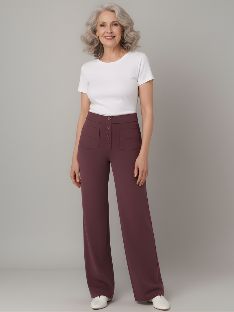 ElsaShape Hoge Taille Rechte Broek met Zakken – Rekbaar en Comfortabele Pasvorm