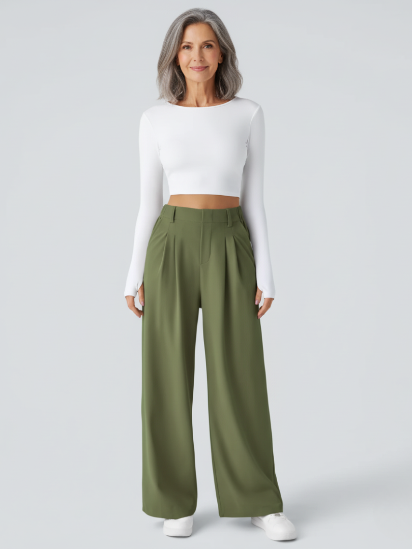 Elsashape Hoge Taille Wijde Broek met Zakken – Comfortabele Waffle-Stof