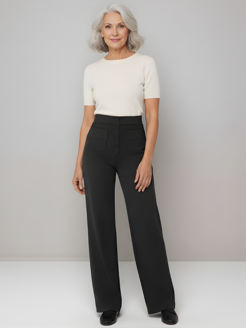 ElsaShape Hoge Taille Rechte Broek met Zakken – Rekbaar en Comfortabele Pasvorm
