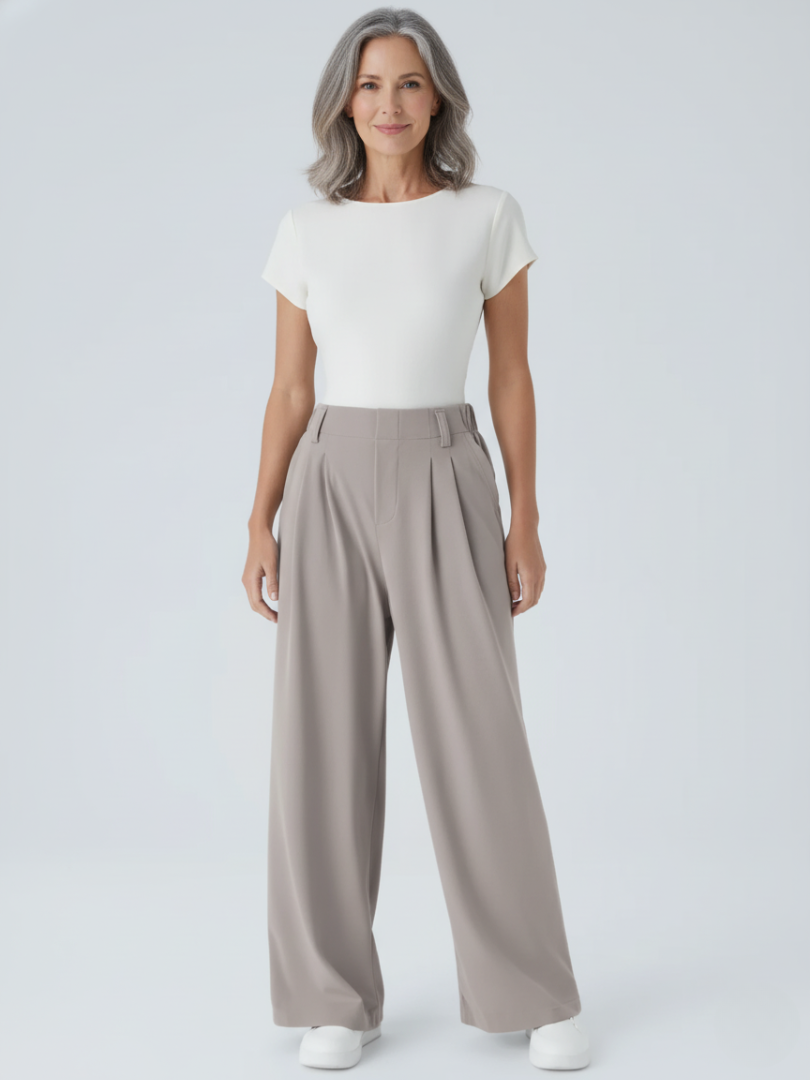 Elsashape Hoge Taille Wijde Broek met Zakken – Comfortabele Waffle-Stof