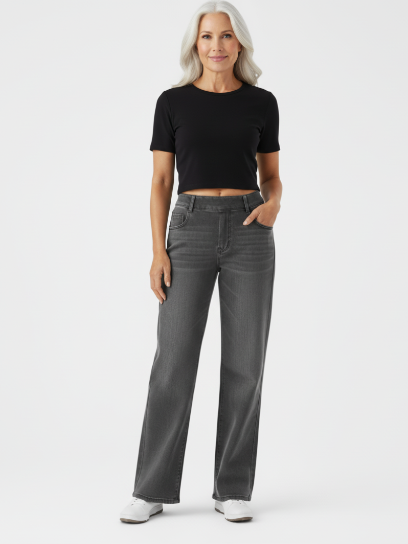 ElsaShape Hoge Taille Jeans met Rechte Pijpen en Zakken – Comfortabele Gewassen Look