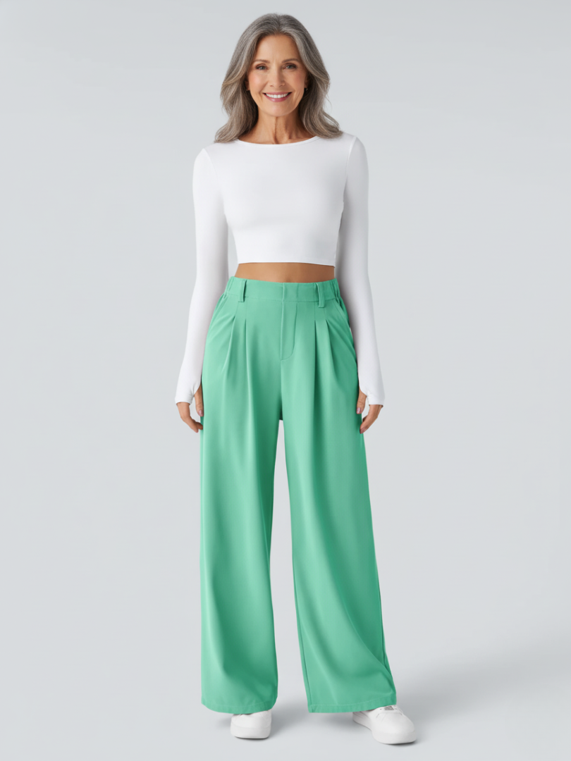 Elsashape Hoge Taille Wijde Broek met Zakken – Comfortabele Waffle-Stof