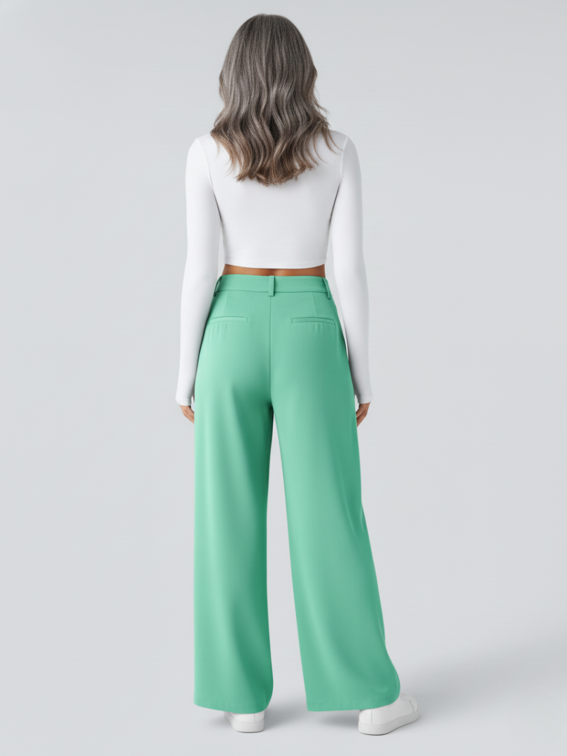 Elsashape Hoge Taille Wijde Broek met Zakken – Comfortabele Waffle-Stof