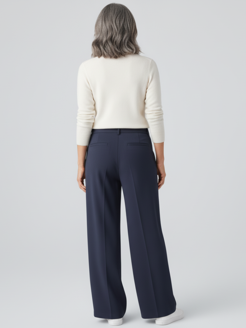 Elsashape Hoge Taille Wijde Broek met Zakken – Comfortabele Waffle-Stof