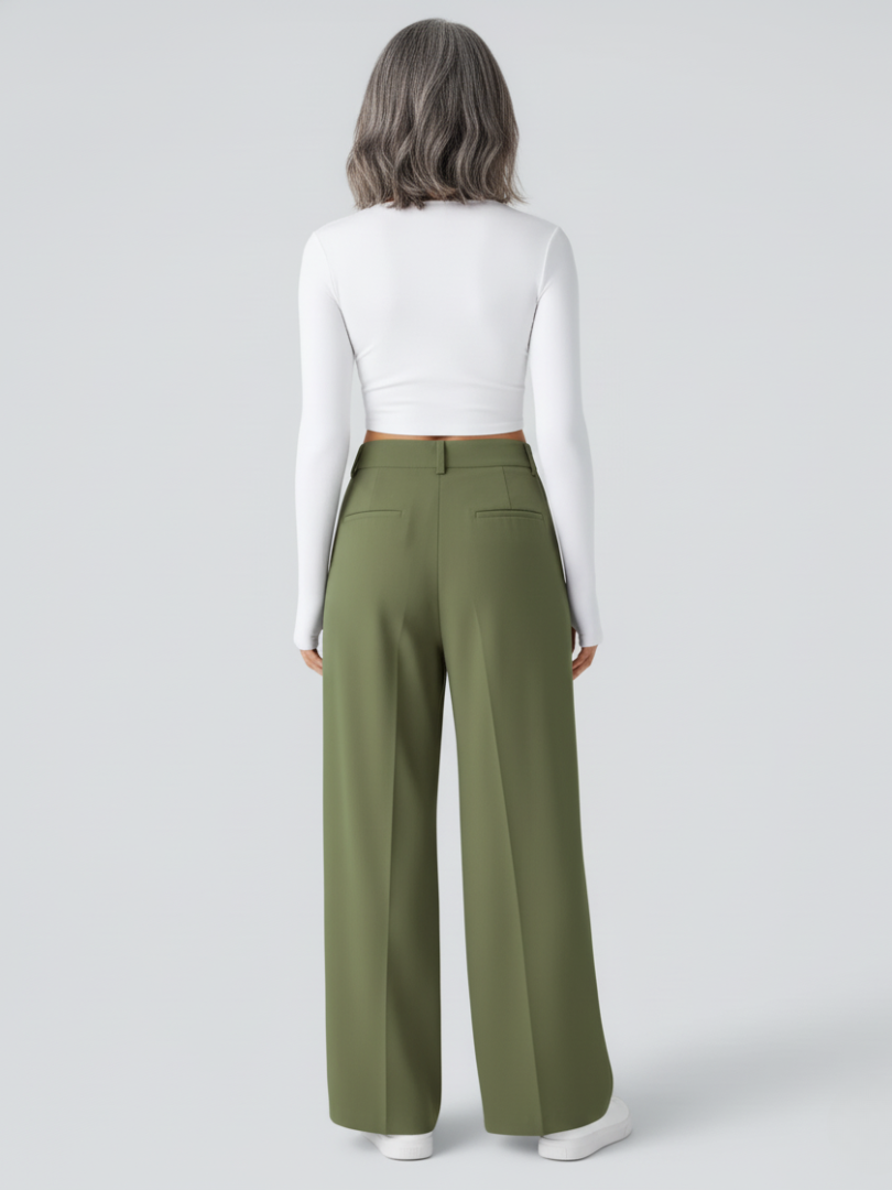 Elsashape Hoge Taille Wijde Broek met Zakken – Comfortabele Waffle-Stof