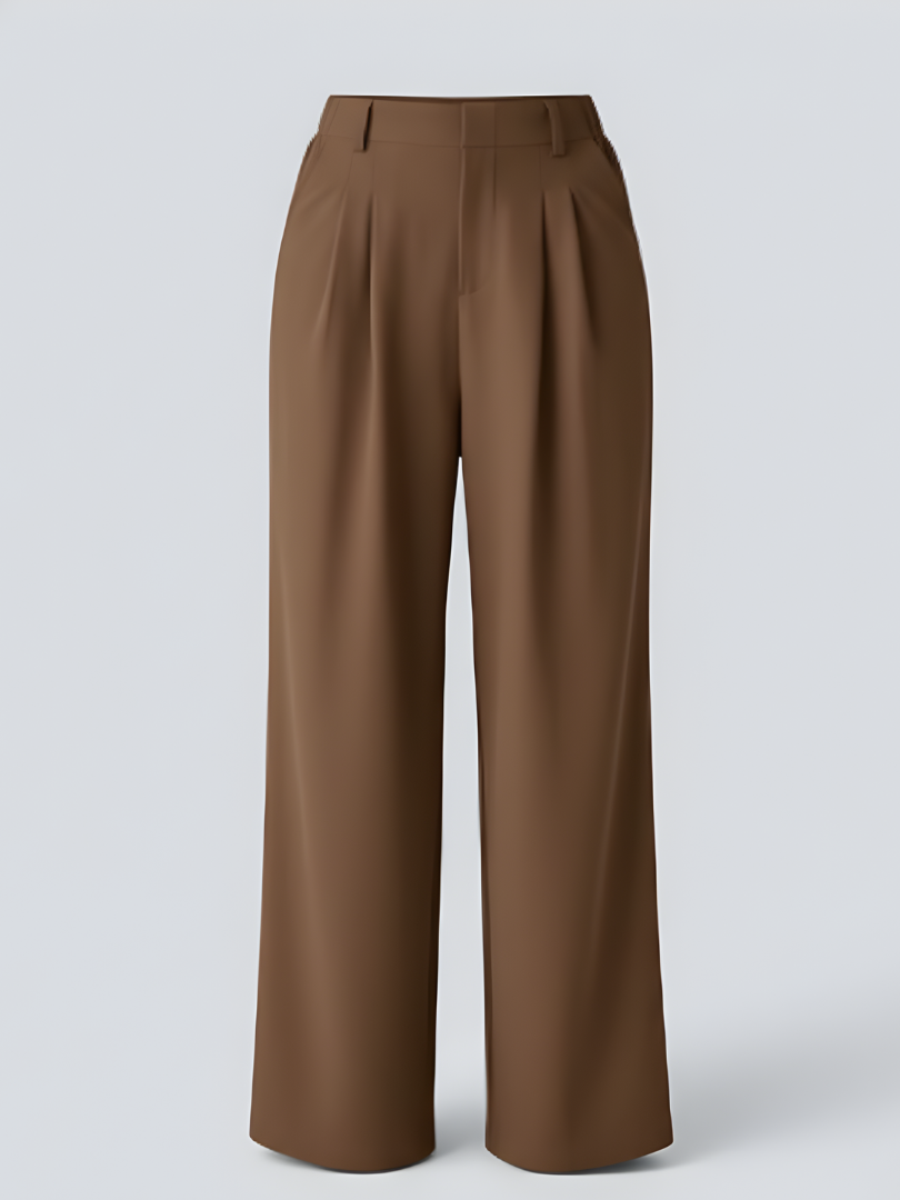 Elsashape Hoge Taille Wijde Broek met Zakken – Comfortabele Waffle-Stof