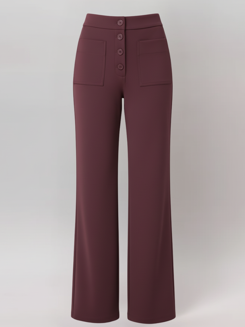 ElsaShape Hoge Taille Rechte Broek met Zakken – Rekbaar en Comfortabele Pasvorm