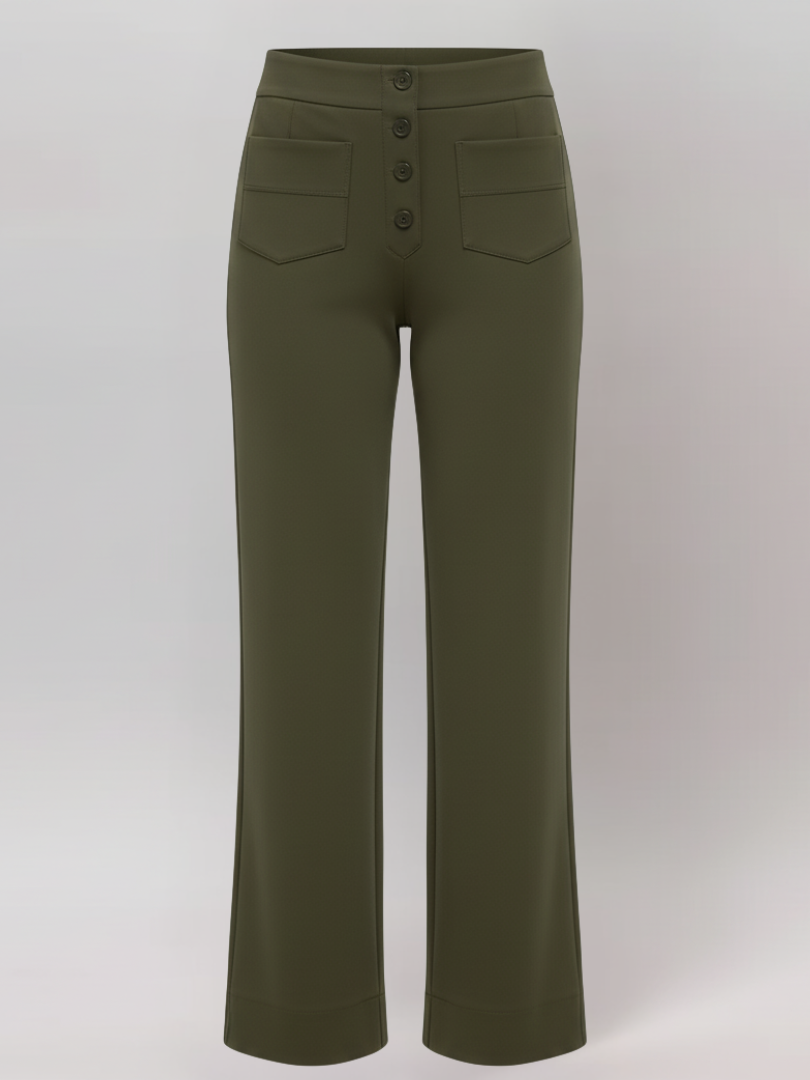 ElsaShape Hoge Taille Rechte Broek met Zakken – Rekbaar en Comfortabele Pasvorm