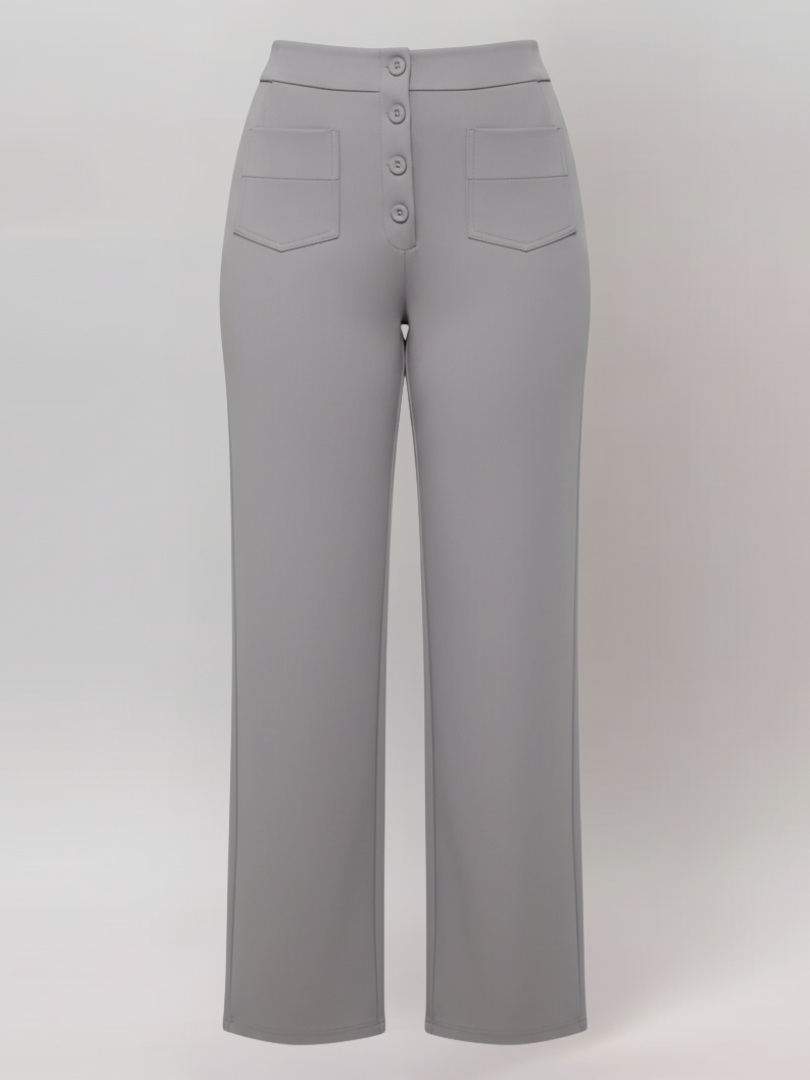 ElsaShape Hoge Taille Rechte Broek met Zakken – Rekbaar en Comfortabele Pasvorm