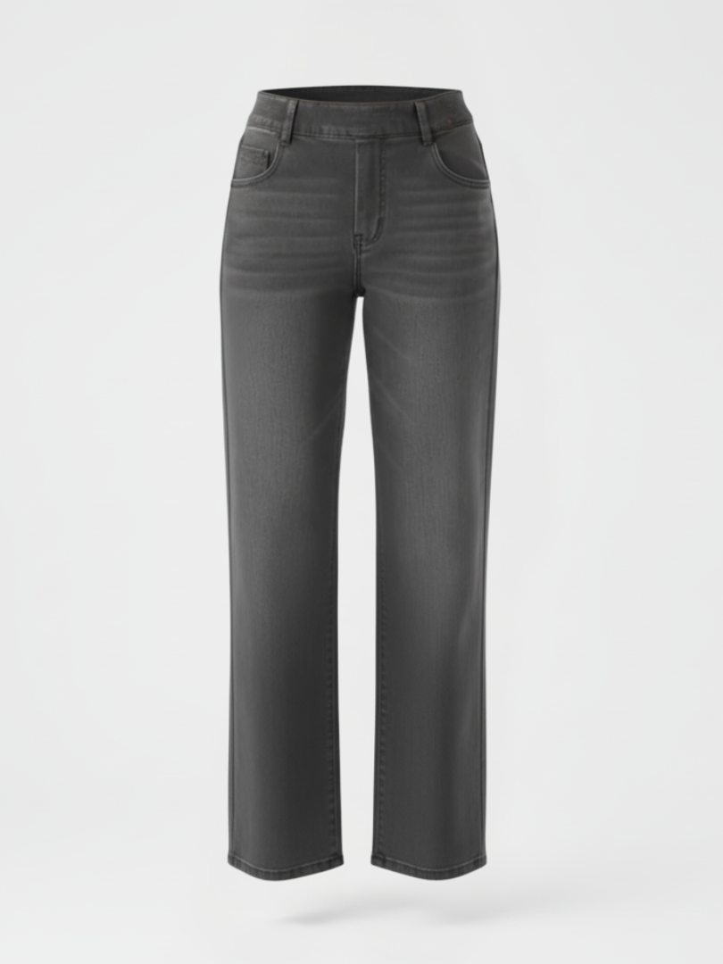 ElsaShape Hoge Taille Jeans met Rechte Pijpen en Zakken – Comfortabele Gewassen Look