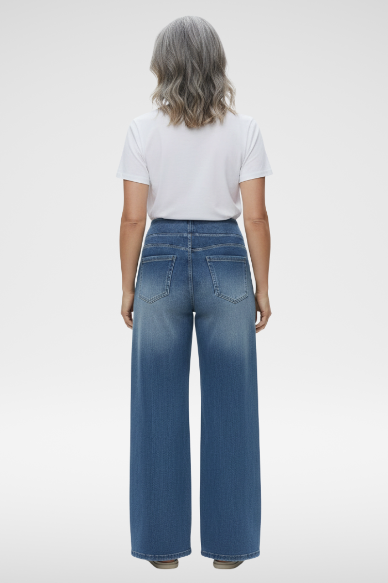 ElsaShape Hoge Taille Jeans met Zakken – Rechte Pijpen, Wijde Pasvorm, Gewassen Casual Look