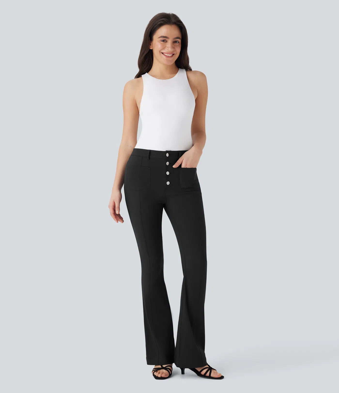 ElsaShape Mid-Rise Flared Broek met Meerdere Zakken