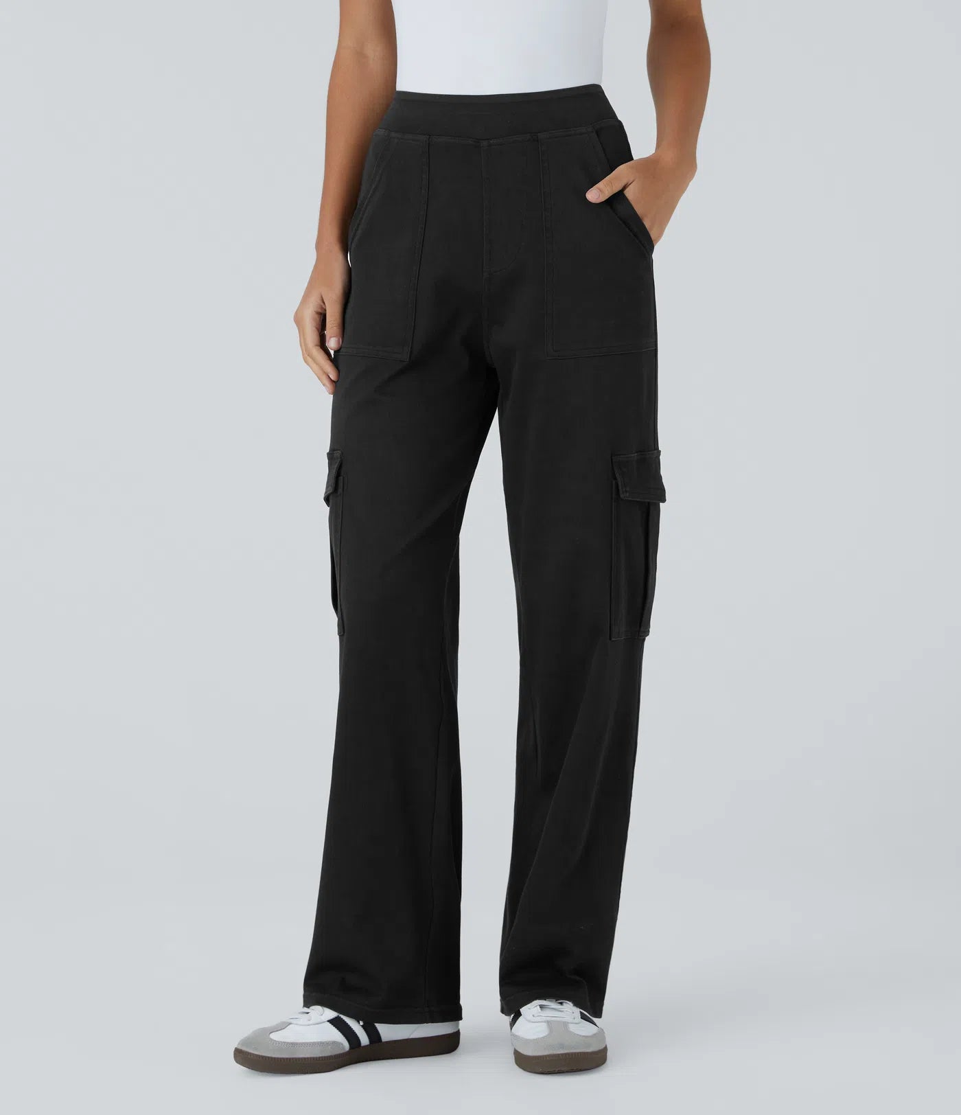 Ella | Elastische cargo broek met hoge taille
