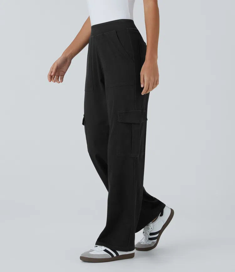 Ella | Elastische cargo broek met hoge taille