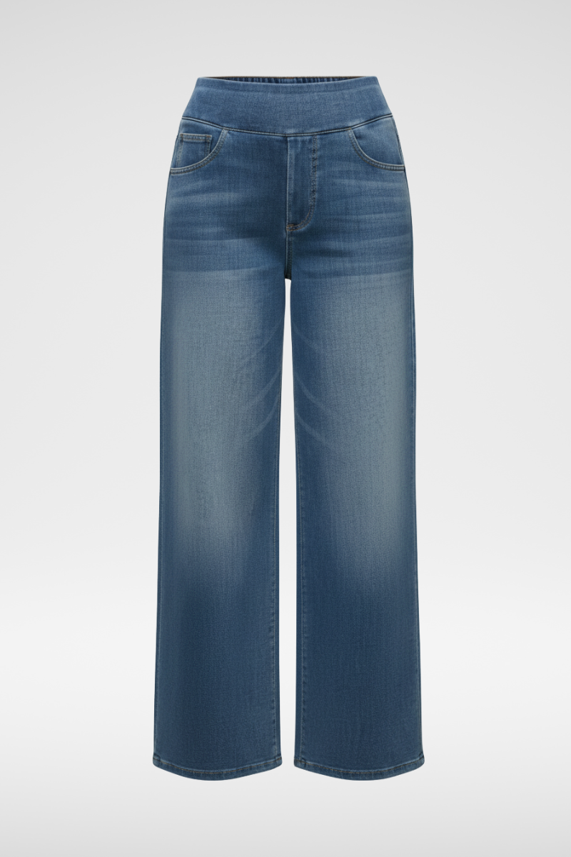 ElsaShape Hoge Taille Jeans met Zakken – Rechte Pijpen, Wijde Pasvorm, Gewassen Casual Look