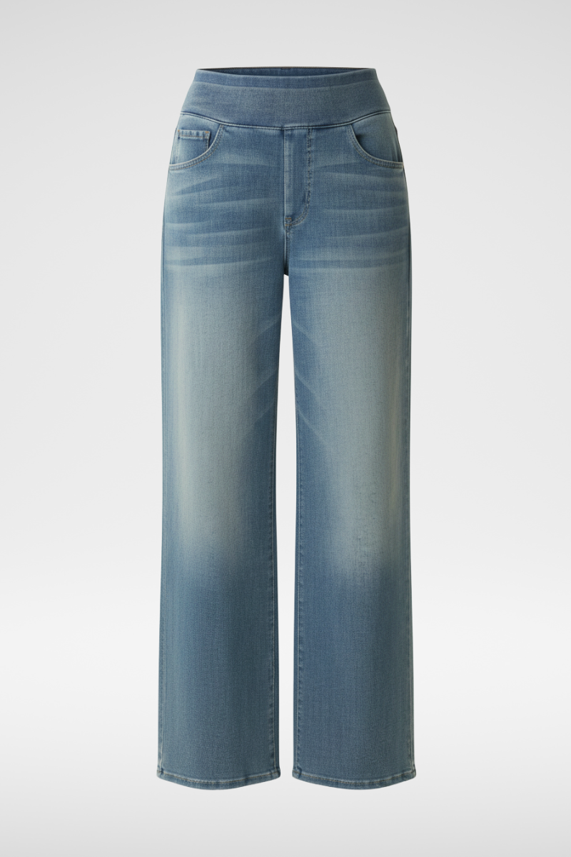 ElsaShape Hoge Taille Jeans met Zakken – Rechte Pijpen, Wijde Pasvorm, Gewassen Casual Look