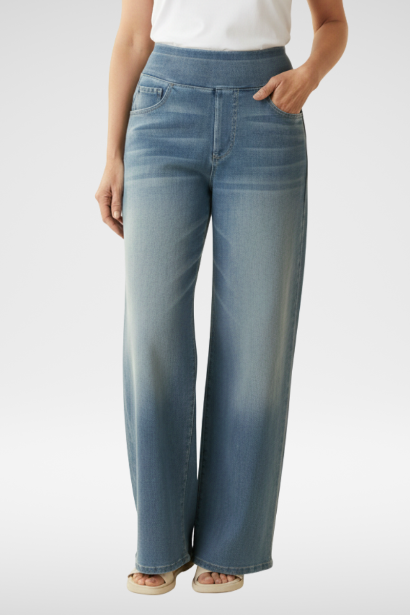 ElsaShape Hoge Taille Jeans met Zakken – Rechte Pijpen, Wijde Pasvorm, Gewassen Casual Look