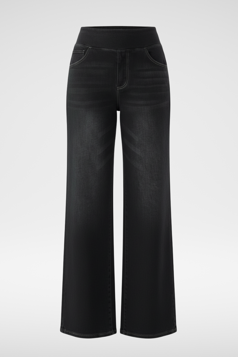 ElsaShape Hoge Taille Jeans met Zakken – Rechte Pijpen, Wijde Pasvorm, Gewassen Casual Look