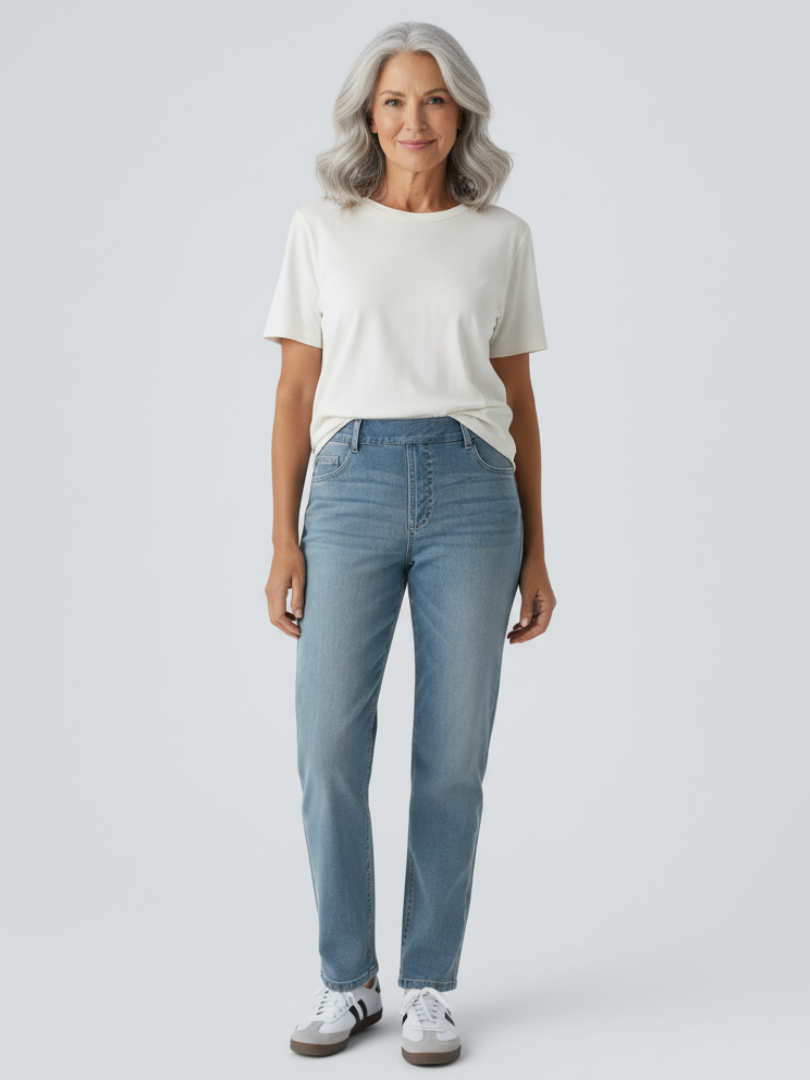 ElsaShape Hoge Taille Jeans met Rechte Pijpen en Zakken – Comfortabele Gewassen Look