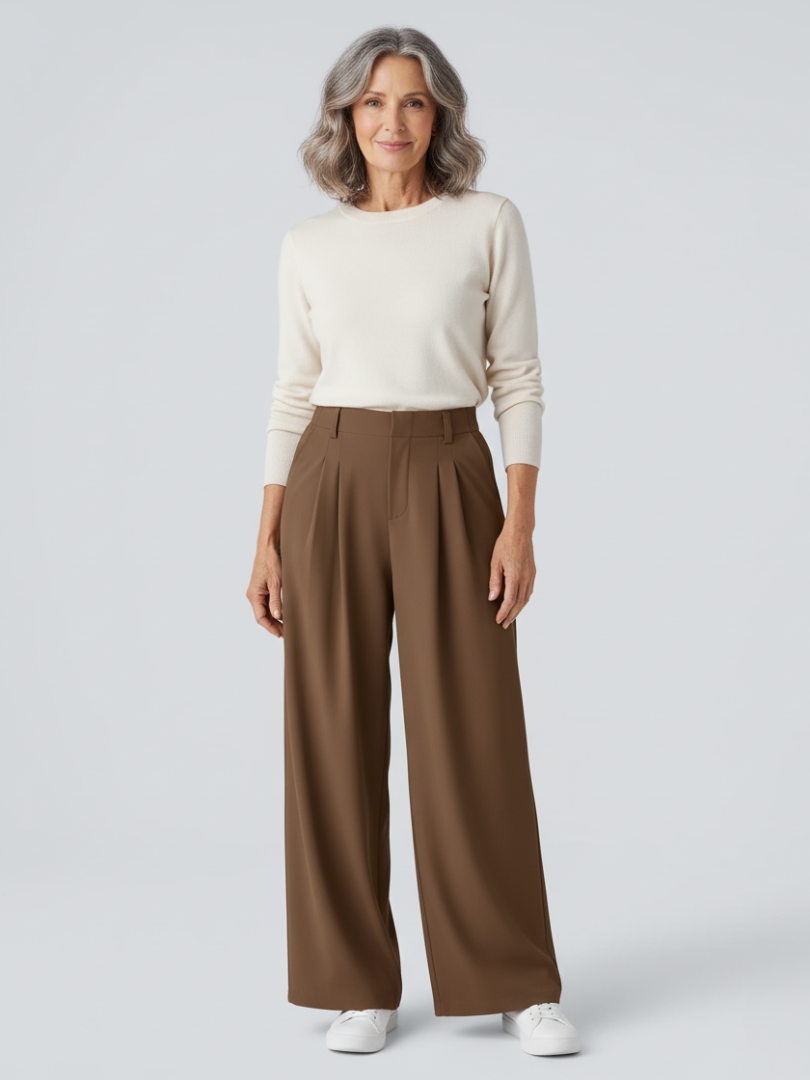 Elsashape Hoge Taille Wijde Broek met Zakken – Comfortabele Waffle-Stof