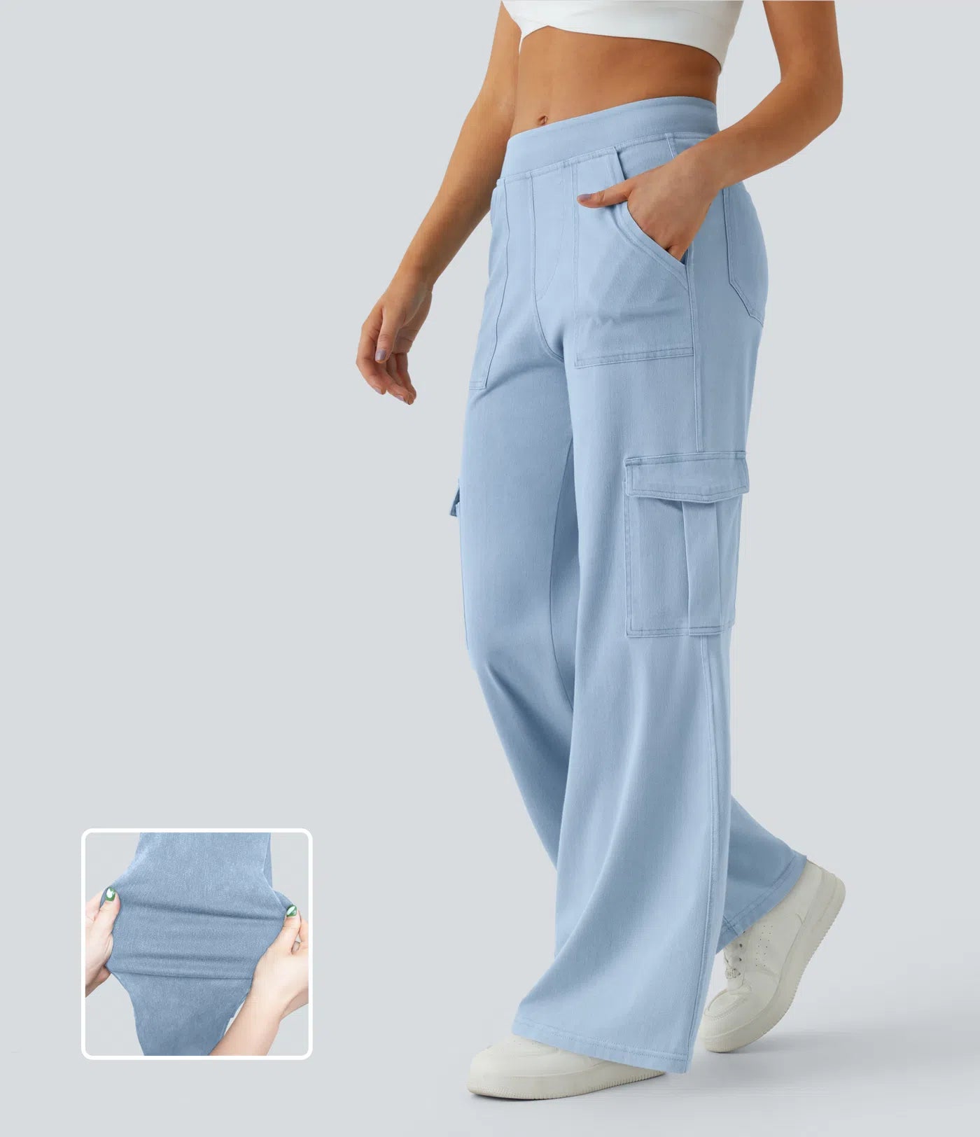 Ella | Elastische cargo broek met hoge taille