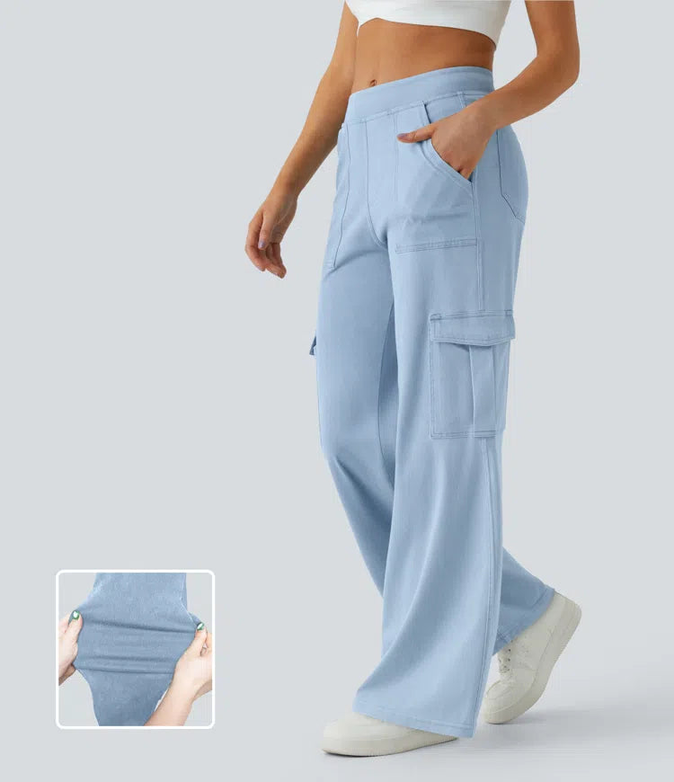 Ella | Elastische cargo broek met hoge taille
