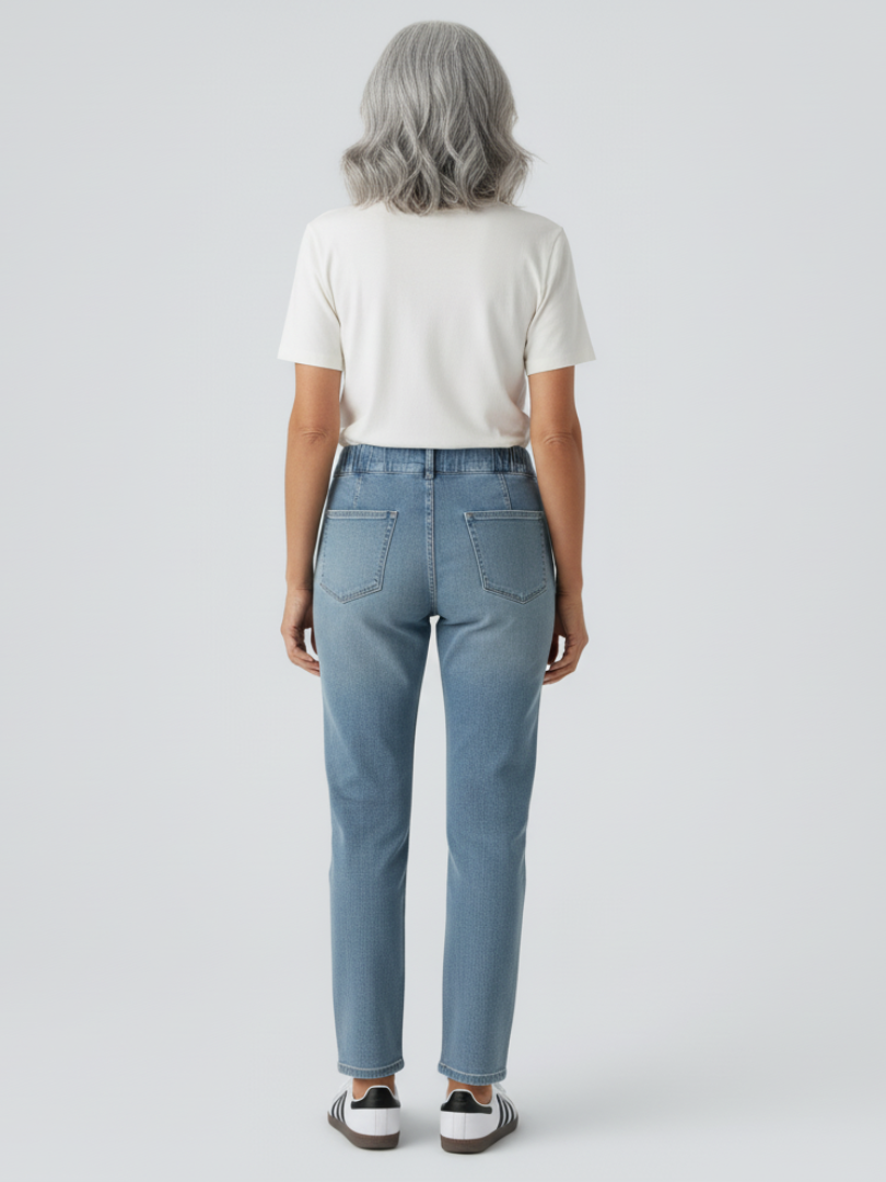 ElsaShape Hoge Taille Jeans met Rechte Pijpen en Zakken – Comfortabele Gewassen Look