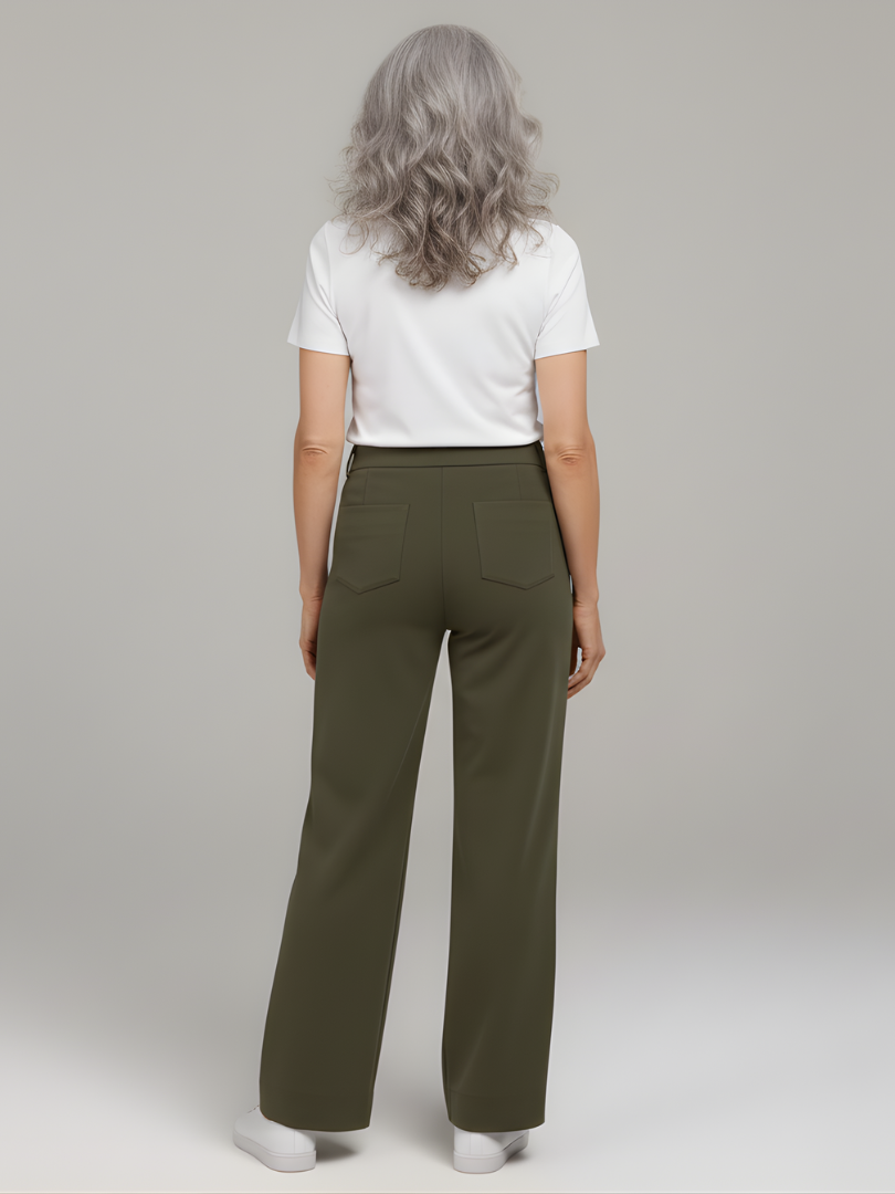 ElsaShape Hoge Taille Rechte Broek met Zakken – Rekbaar en Comfortabele Pasvorm