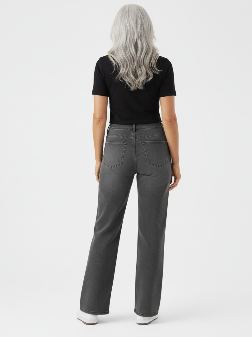 ElsaShape Hoge Taille Jeans met Rechte Pijpen en Zakken – Comfortabele Gewassen Look