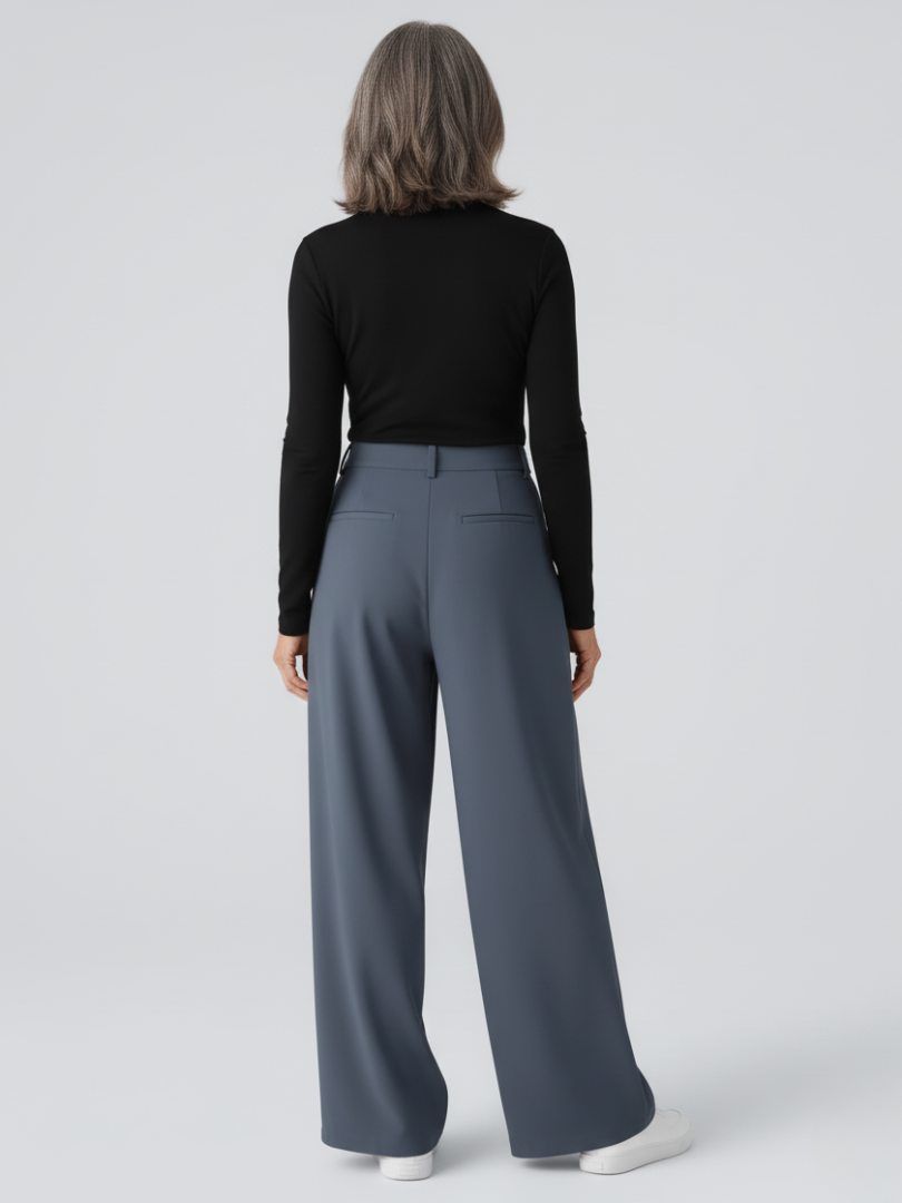 Elsashape Hoge Taille Wijde Broek met Zakken – Comfortabele Waffle-Stof