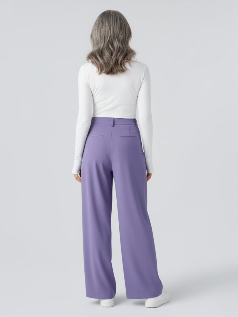 Elsashape Hoge Taille Wijde Broek met Zakken – Comfortabele Waffle-Stof