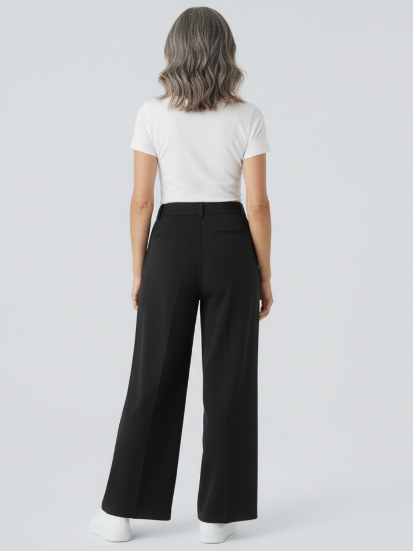 Elsashape Hoge Taille Wijde Broek met Zakken – Comfortabele Waffle-Stof