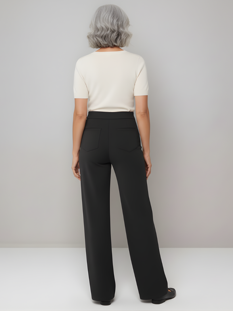 ElsaShape Hoge Taille Rechte Broek met Zakken – Rekbaar en Comfortabele Pasvorm