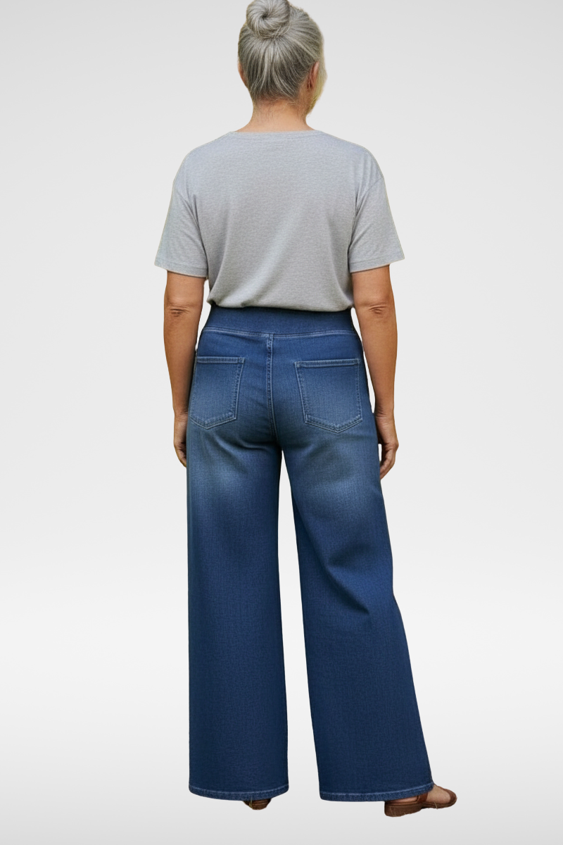 ElsaShape Hoge Taille Jeans met Zakken – Rechte Pijpen, Wijde Pasvorm, Gewassen Casual Look