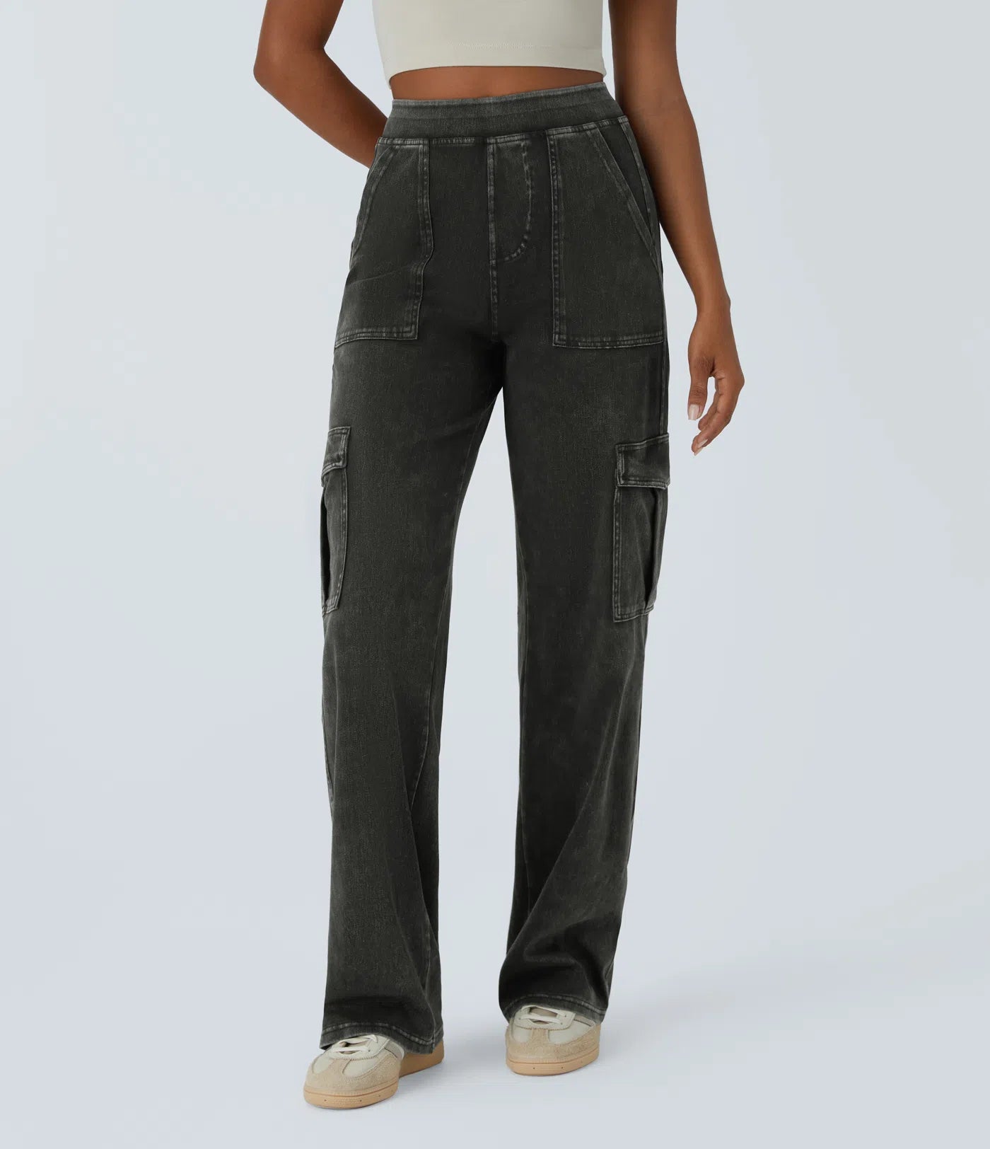 Ella | Elastische cargo broek met hoge taille