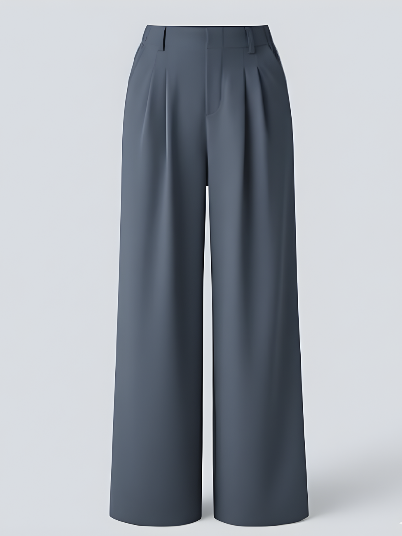 Elsashape Hoge Taille Wijde Broek met Zakken – Comfortabele Waffle-Stof