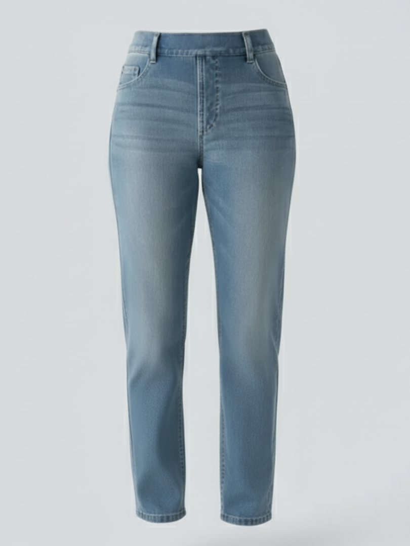 ElsaShape Hoge Taille Jeans met Rechte Pijpen en Zakken – Comfortabele Gewassen Look