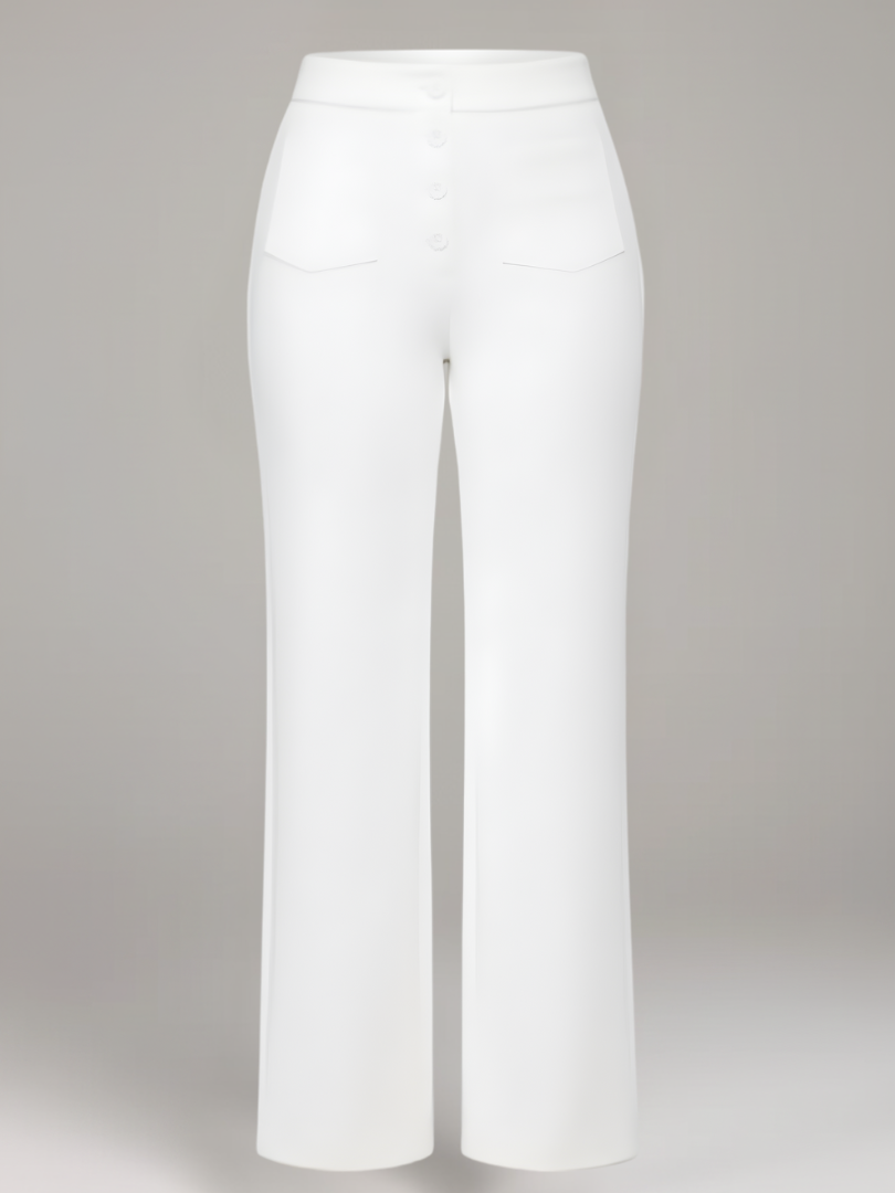 ElsaShape Hoge Taille Rechte Broek met Zakken – Rekbaar en Comfortabele Pasvorm