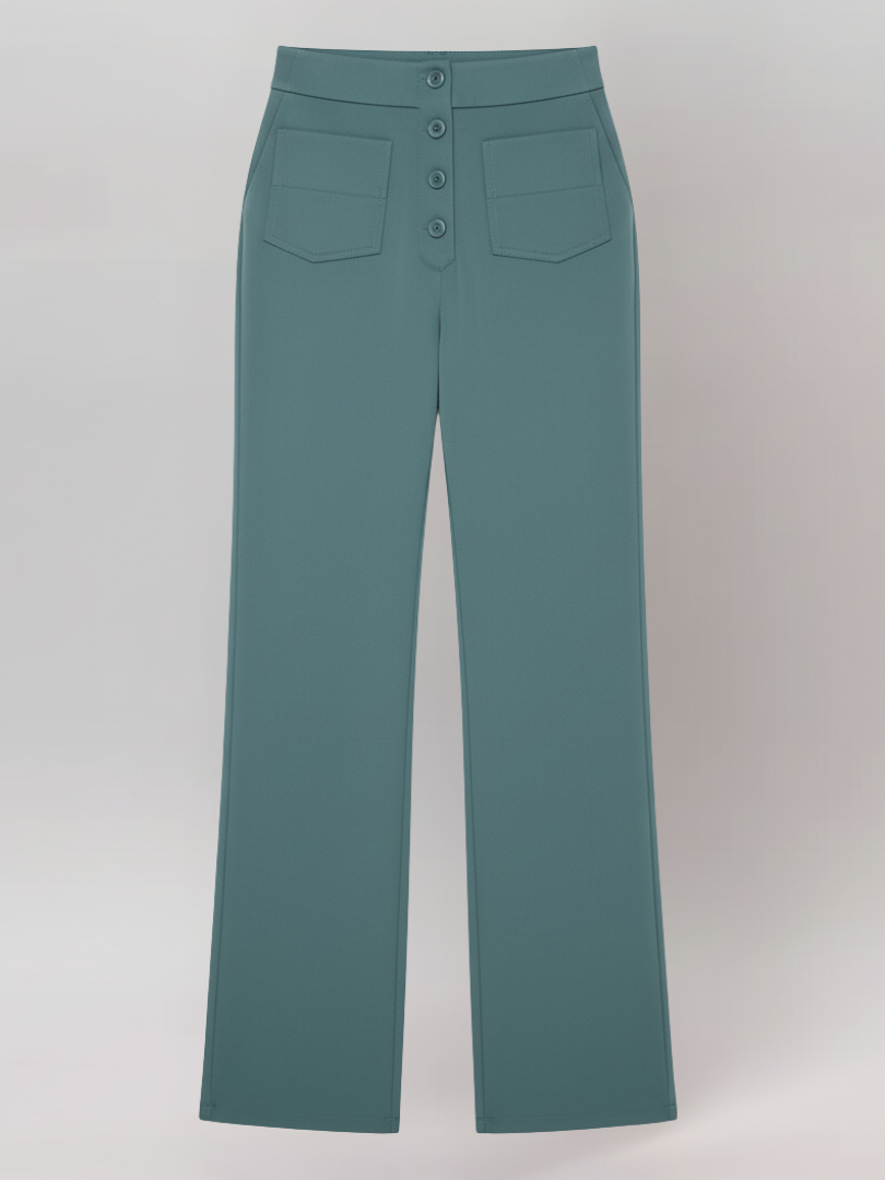 ElsaShape Hoge Taille Rechte Broek met Zakken – Rekbaar en Comfortabele Pasvorm