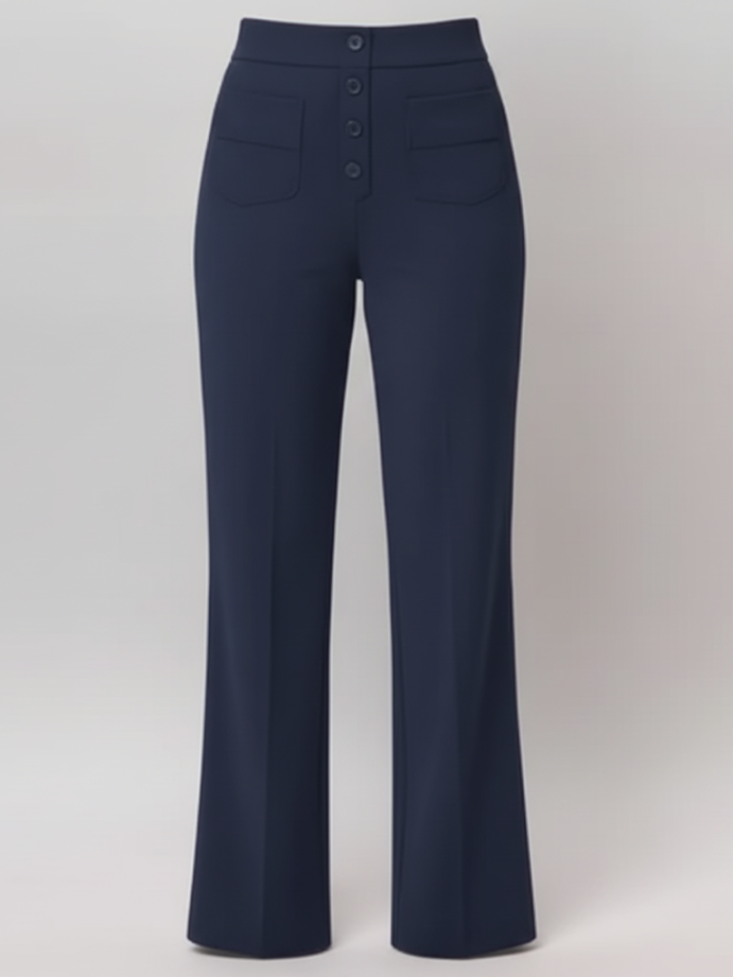 ElsaShape Hoge Taille Rechte Broek met Zakken – Rekbaar en Comfortabele Pasvorm