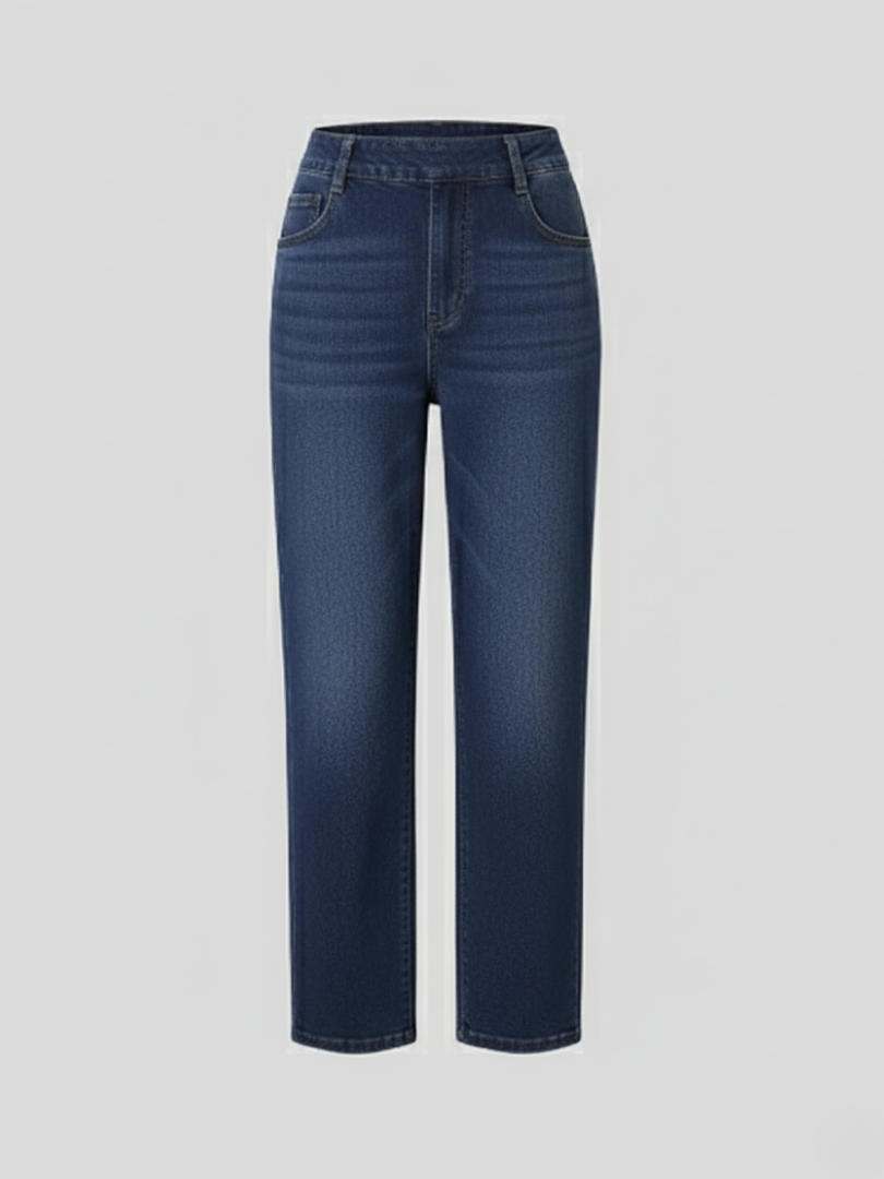 ElsaShape Hoge Taille Jeans met Rechte Pijpen en Zakken – Comfortabele Gewassen Look