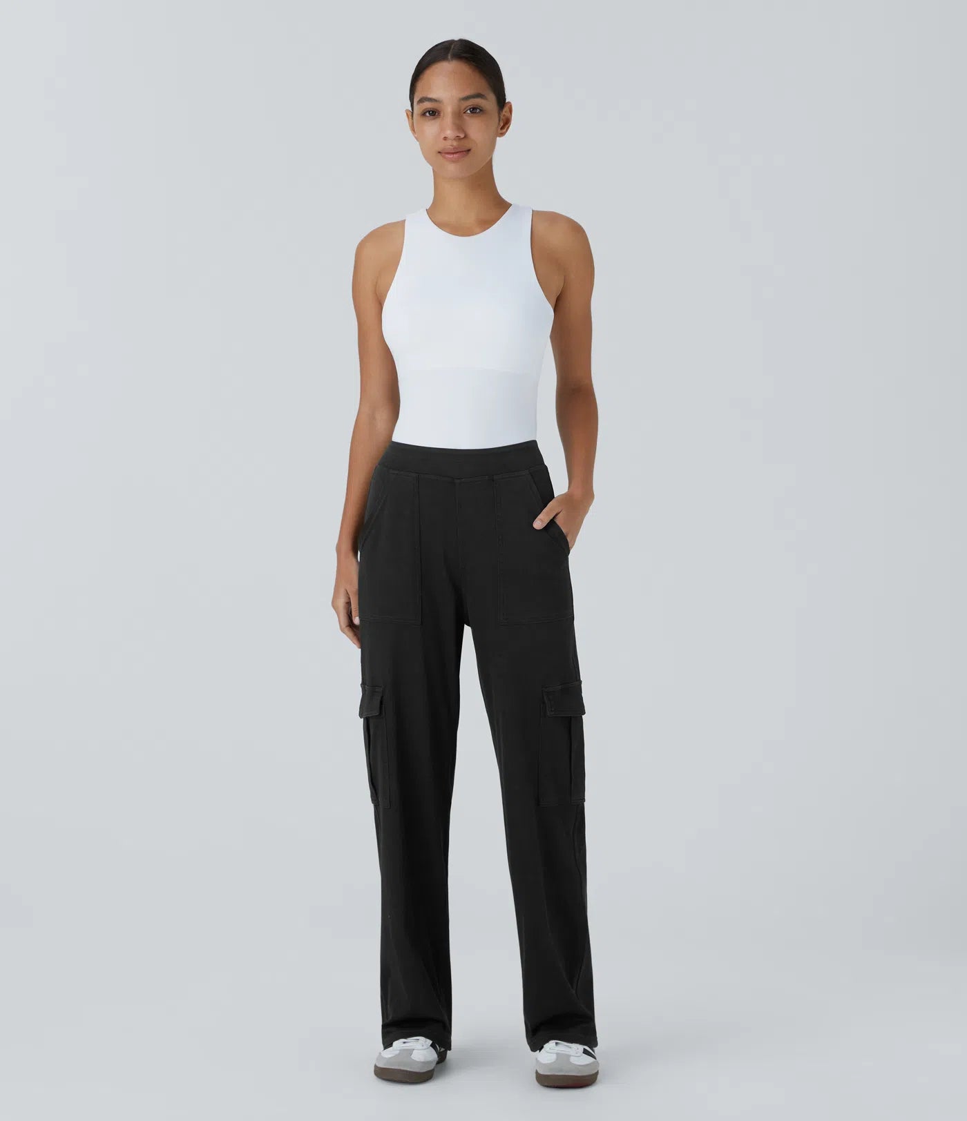 Ella | Elastische cargo broek met hoge taille