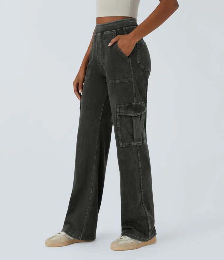 Ella | Elastische cargo broek met hoge taille