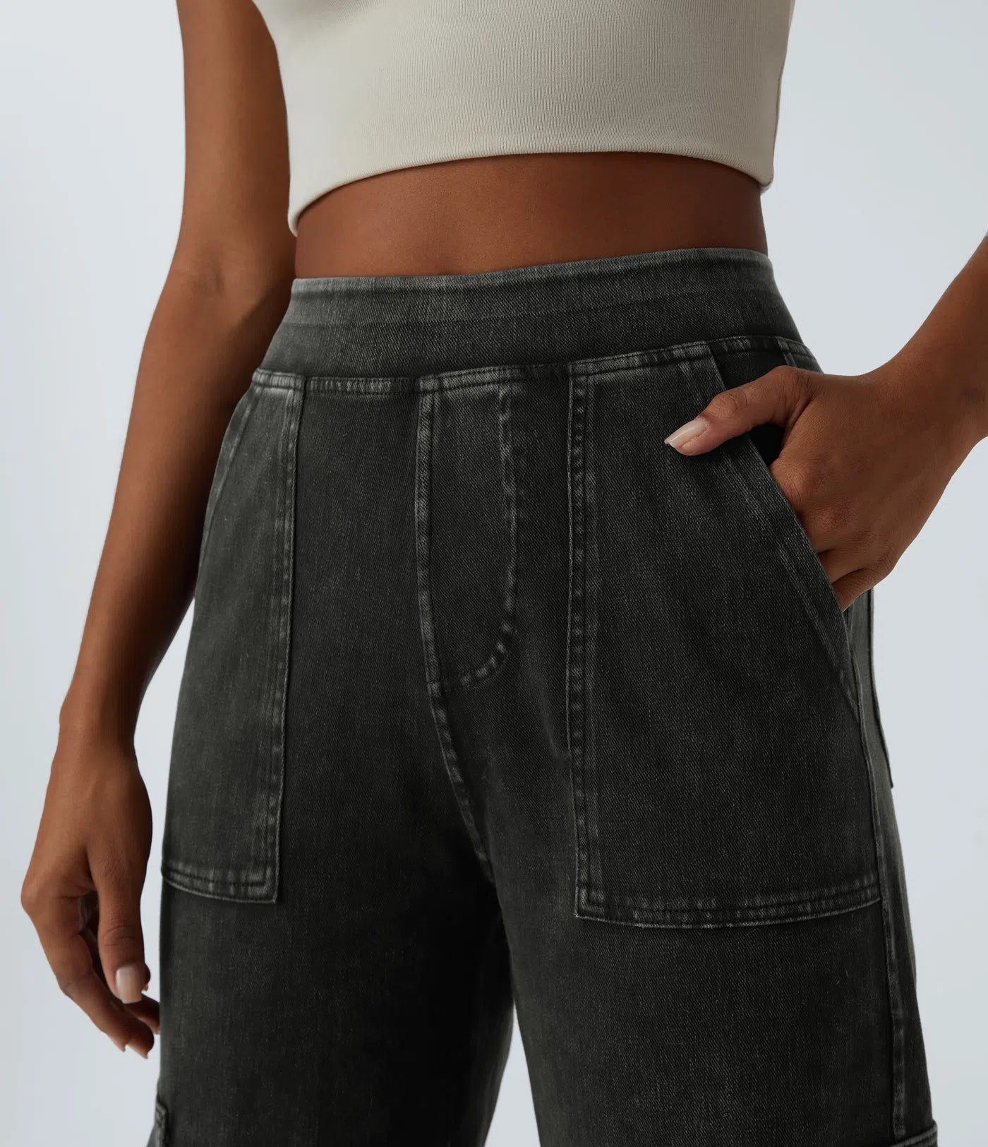 Ella | Elastische cargo broek met hoge taille