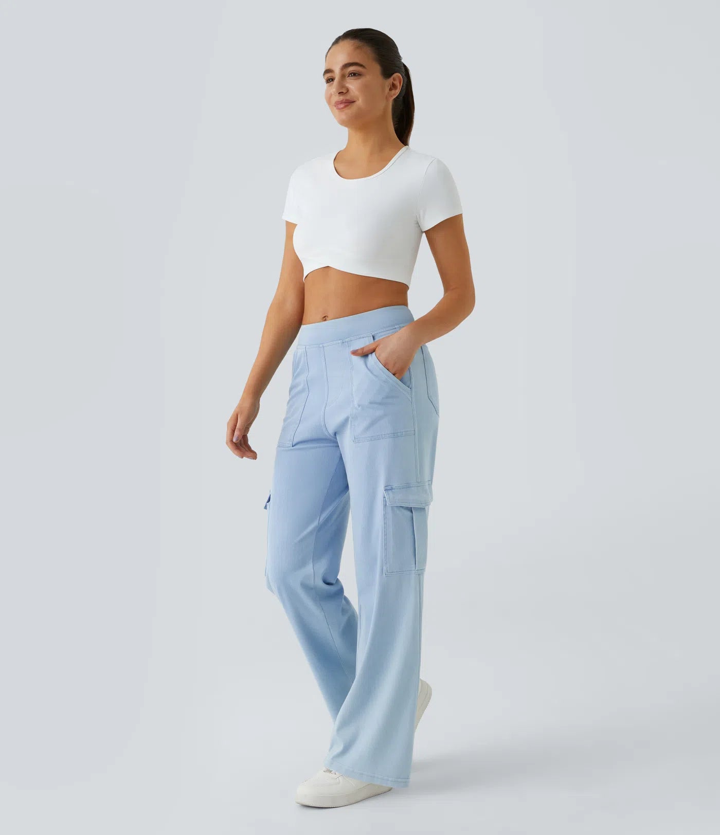 Ella | Elastische cargo broek met hoge taille