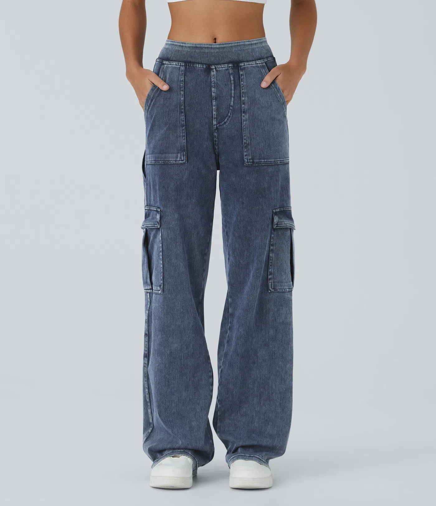 Ella | Elastische cargo broek met hoge taille